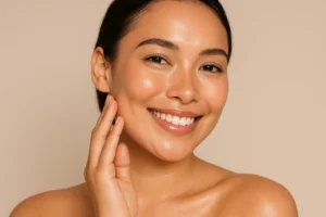 Woman with glowing skin after Vitamin C serum facial treatment at a spa in Fort Lauderdale
